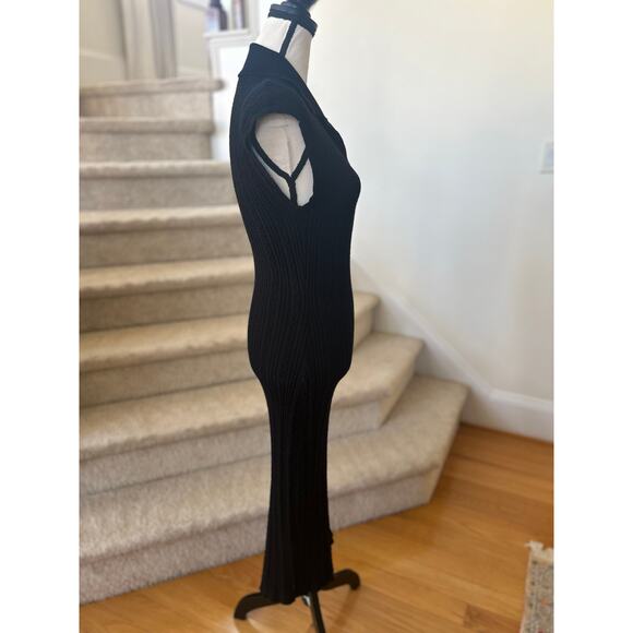 Heartloom Tulip Black Cableknit Stretch Collared Cap Sleeve Midi Knit Dress - Picture 3 of 7